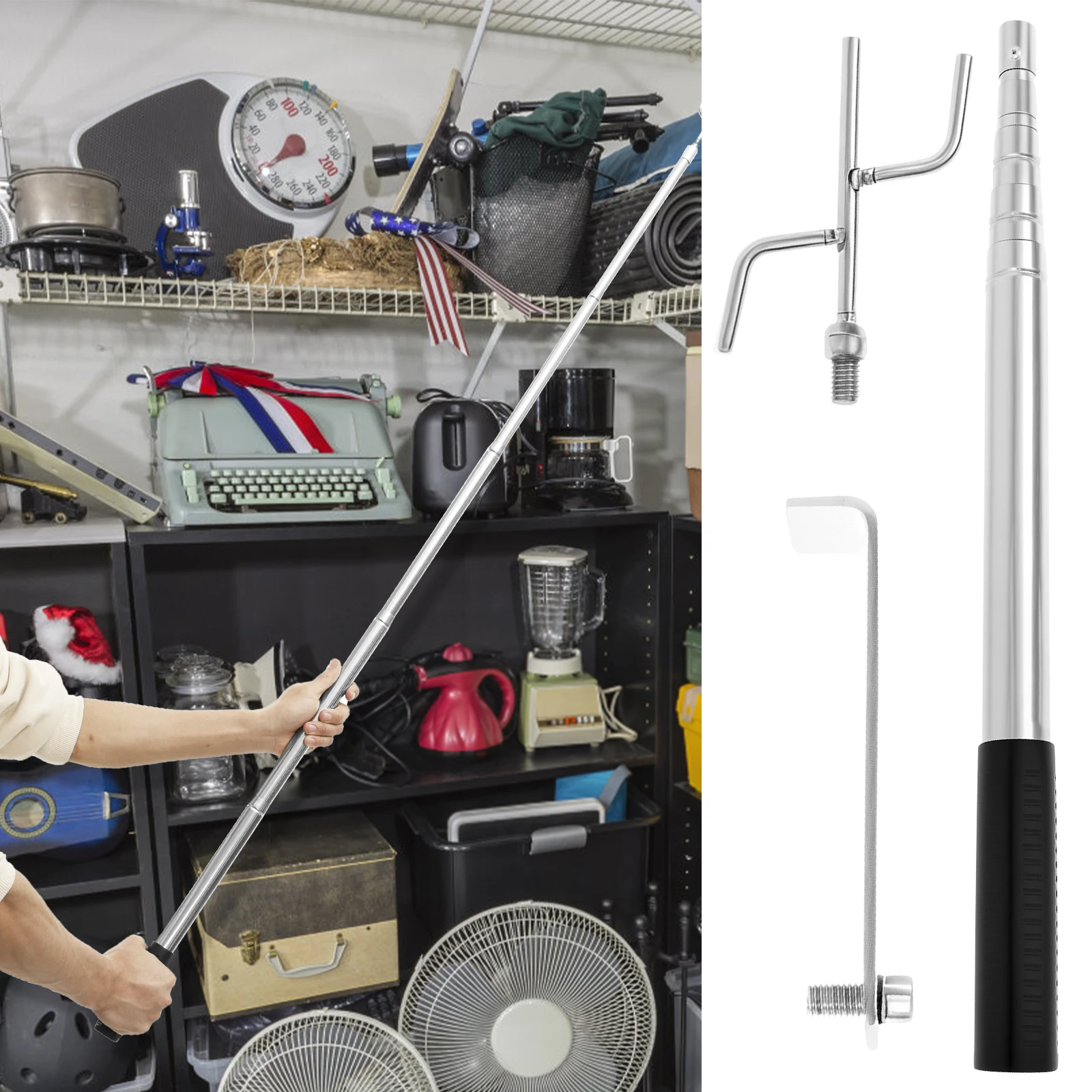 Agarrador de carga telescópico para camión, herramienta de recogida Retriever de acero inoxidable, agarre de goma antideslizante, agarrador para camión, cama, garaje