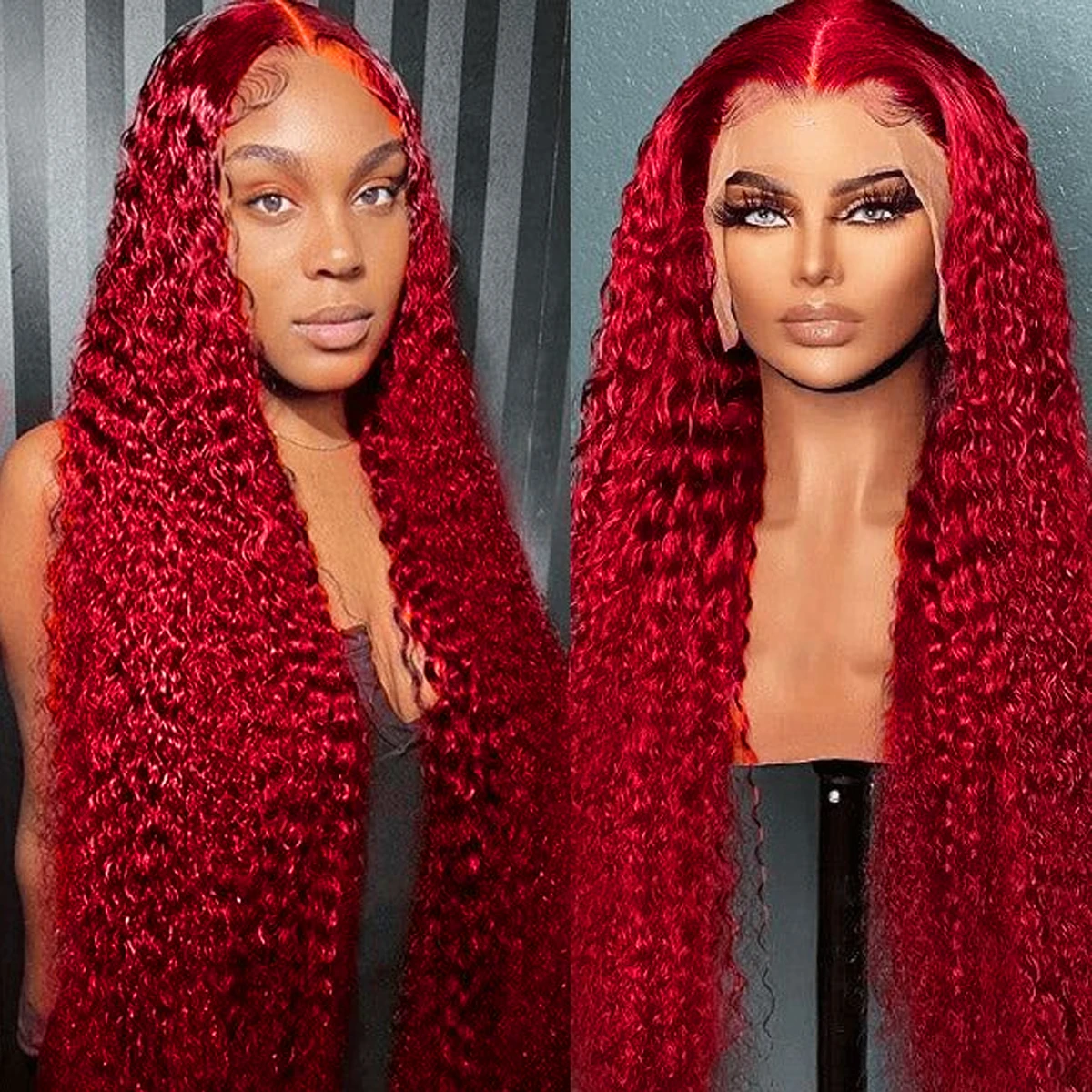 34 Inch Red Hair Lace Front Wigs Pre Plucked Long Curly Wig Glueless Red Colored Wigs Lace Front Wigs for Black Women