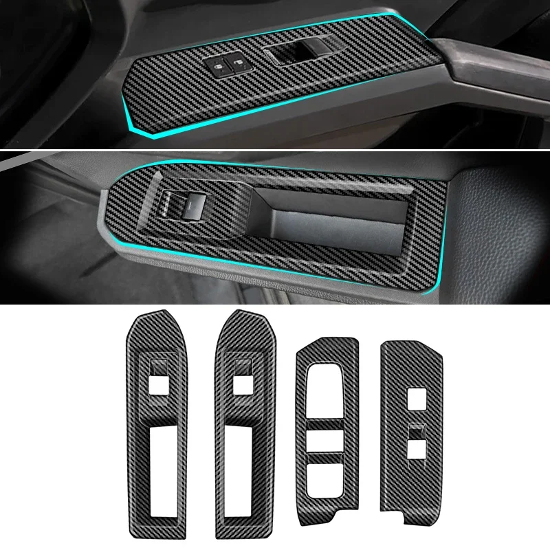 

4Pcs for 2024 TOYOTA Tacoma 2025 Wood Grain Car Door Window Glass Lifting Button Panel Cover Mat Carbon Fiber Interiors