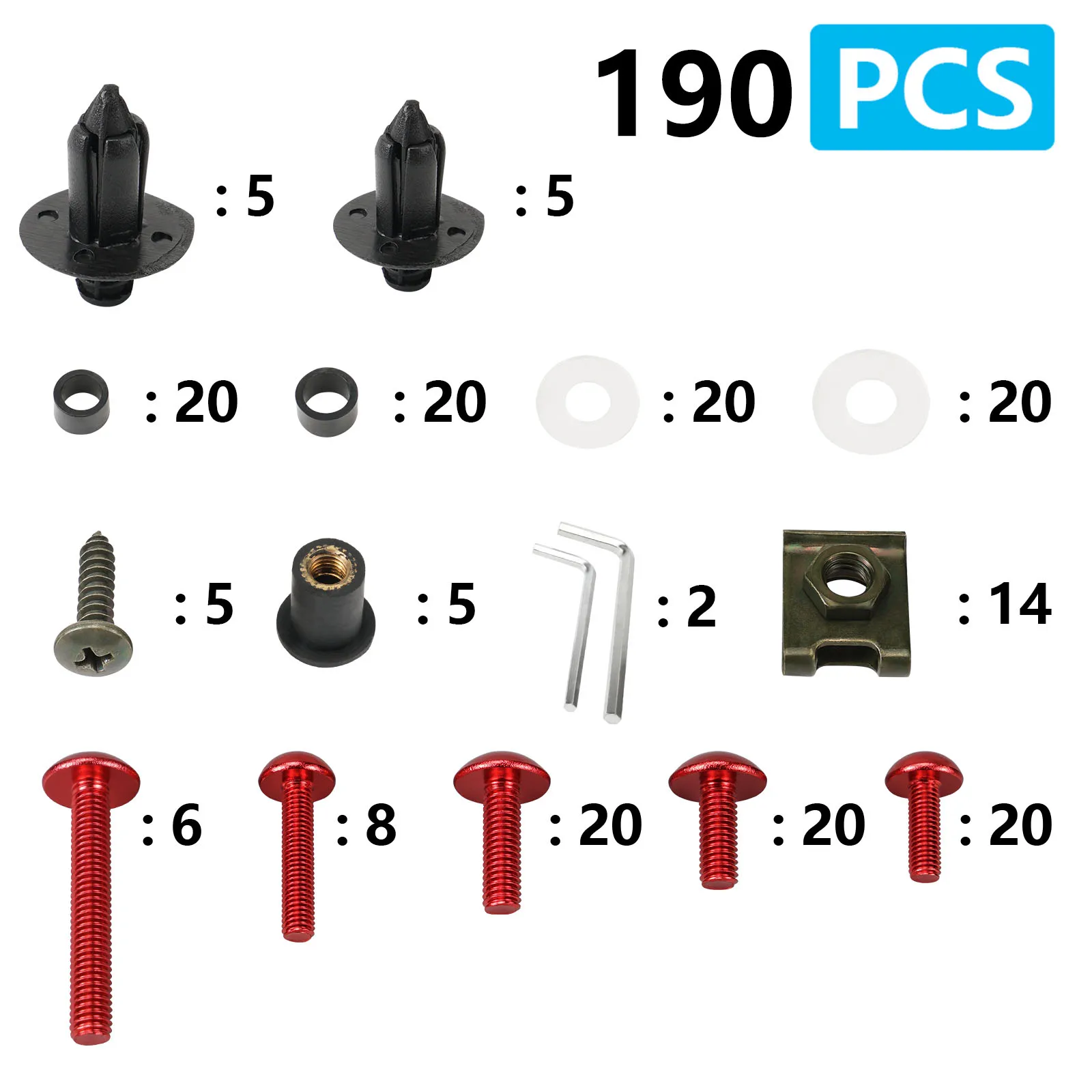 190PCS Motorcycle M5 M6 Fairing Bolts Screws Kit For Honda Gold Wing Africa Twin CB1000R CBR1000RR NC750 CB1100 VFR1200F CBR650R