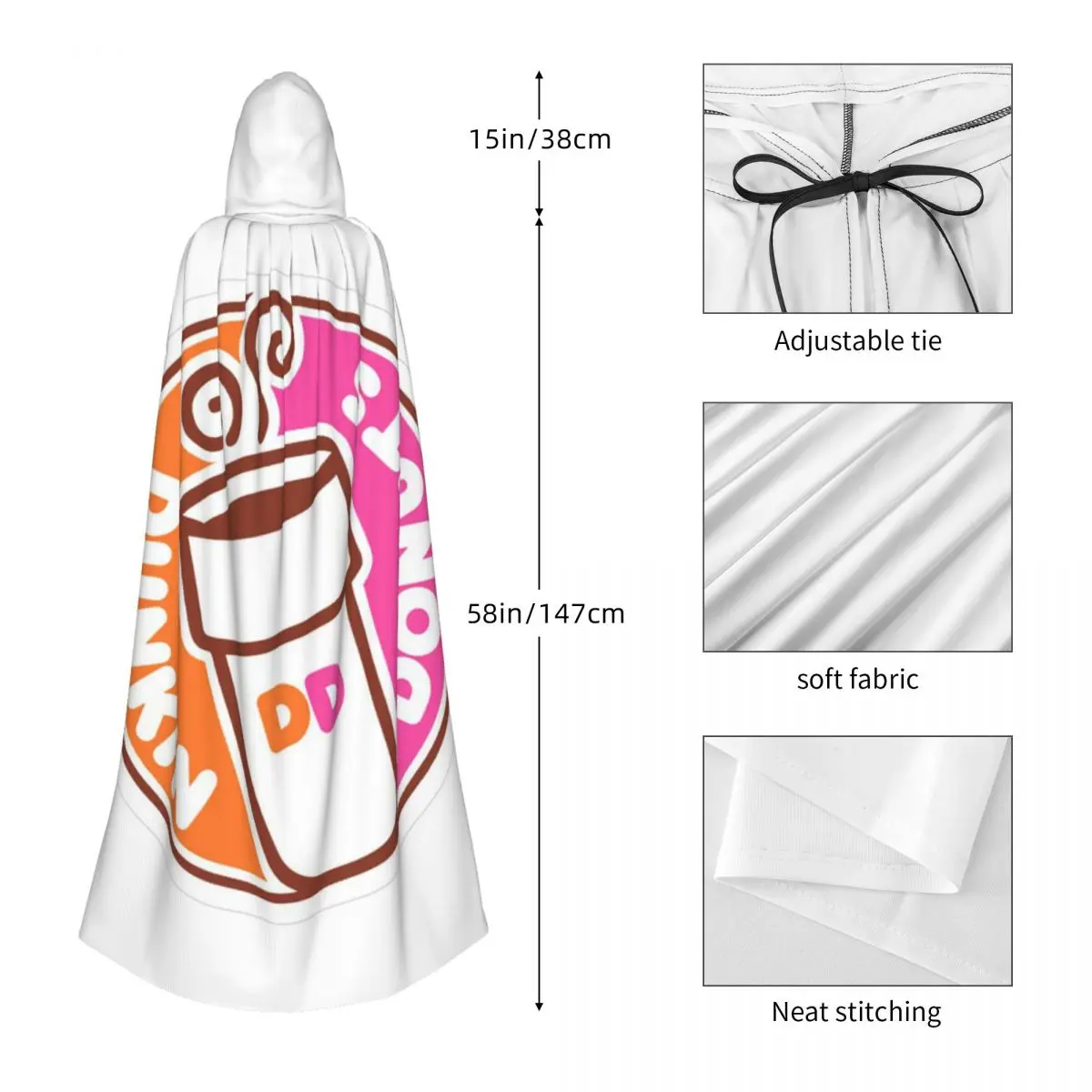Dunkin Donuts Long Hooded Cloak Witch Medieval Costume Cosplay Cape HalloweenParty Adult Unisex view 3