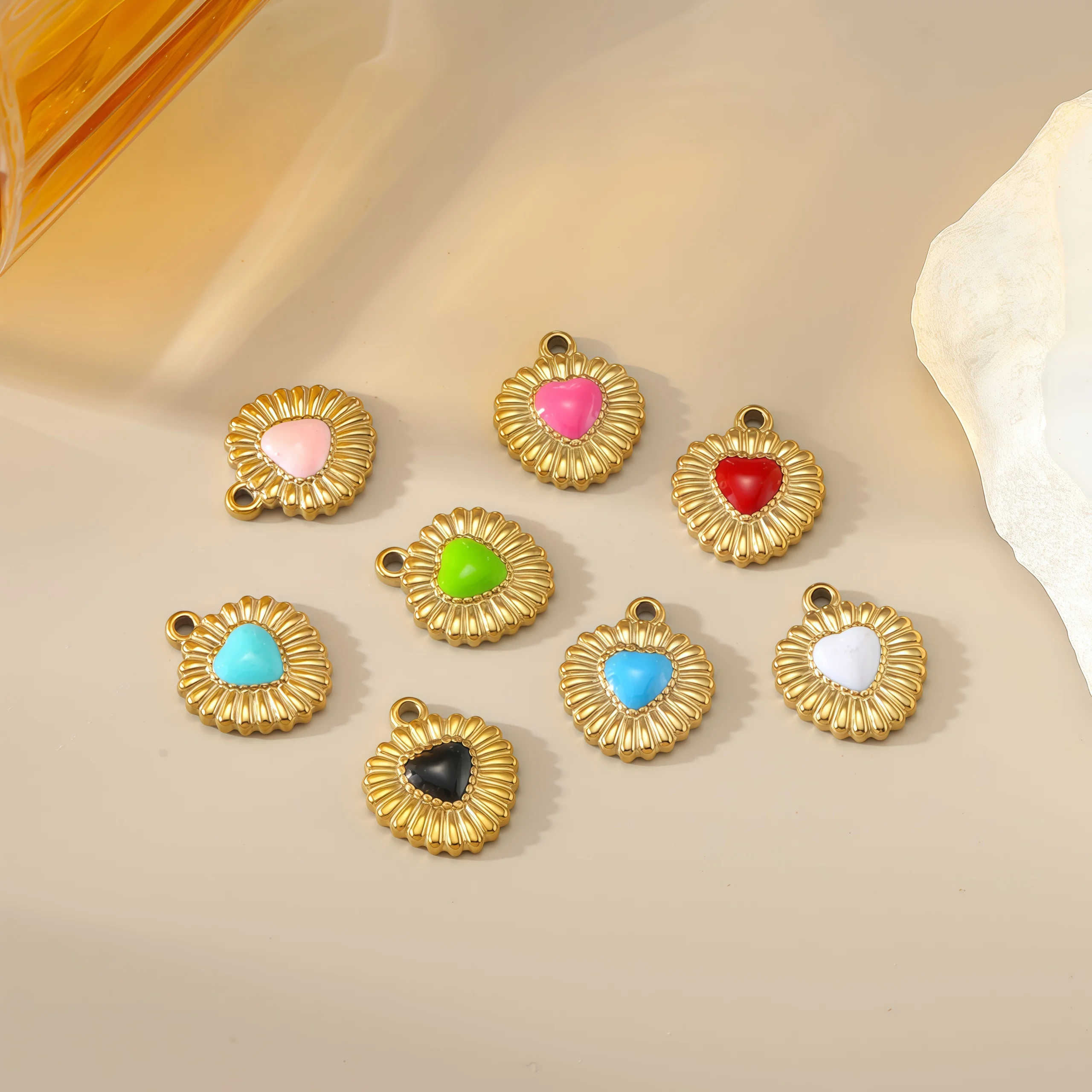 HIYEE10Pcs Gold Tone Floral Frame Enamel Heart CharmsVibrant Pendant for Jewelry Making, DIY Crafts, Earrings8 Colors Available
