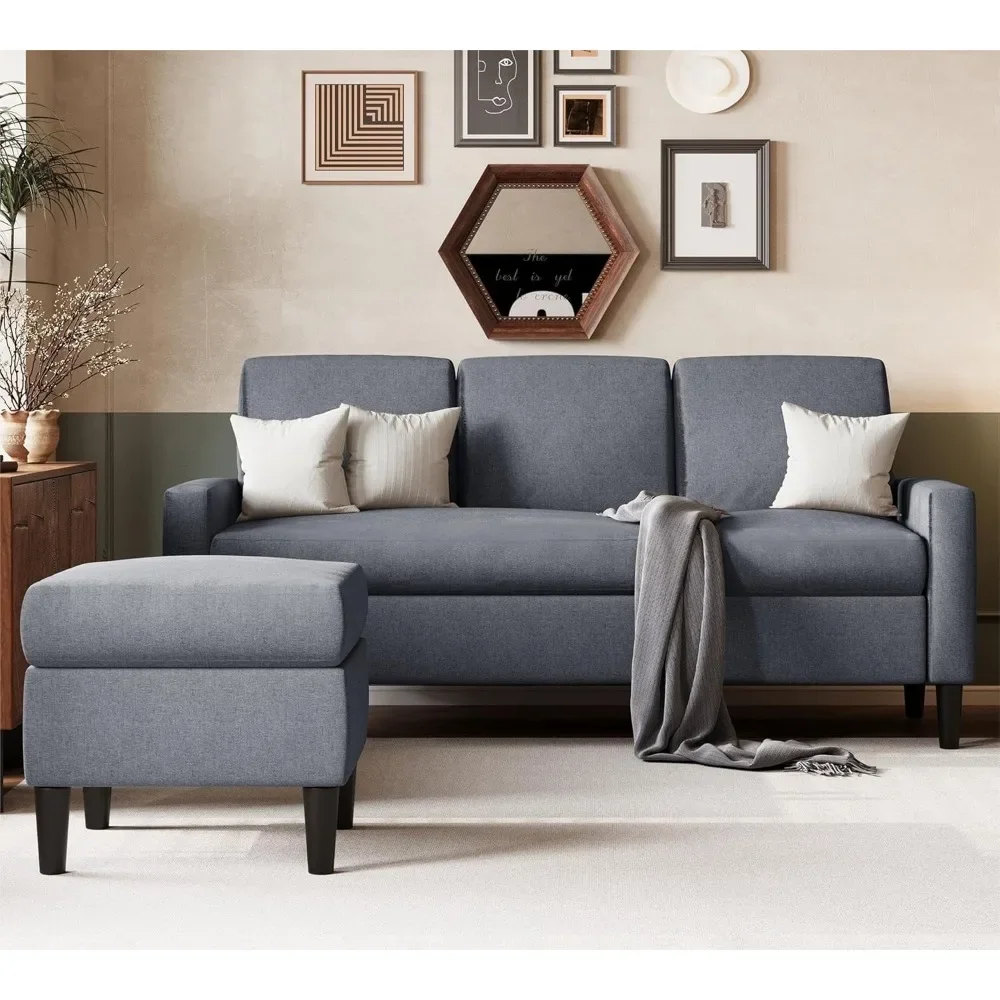 Sectional Sofa Couch for Living Room, Small 3-Seat L Shaped Couch, Convertible Sofa Clearance Set for Small Space, Dark Grey