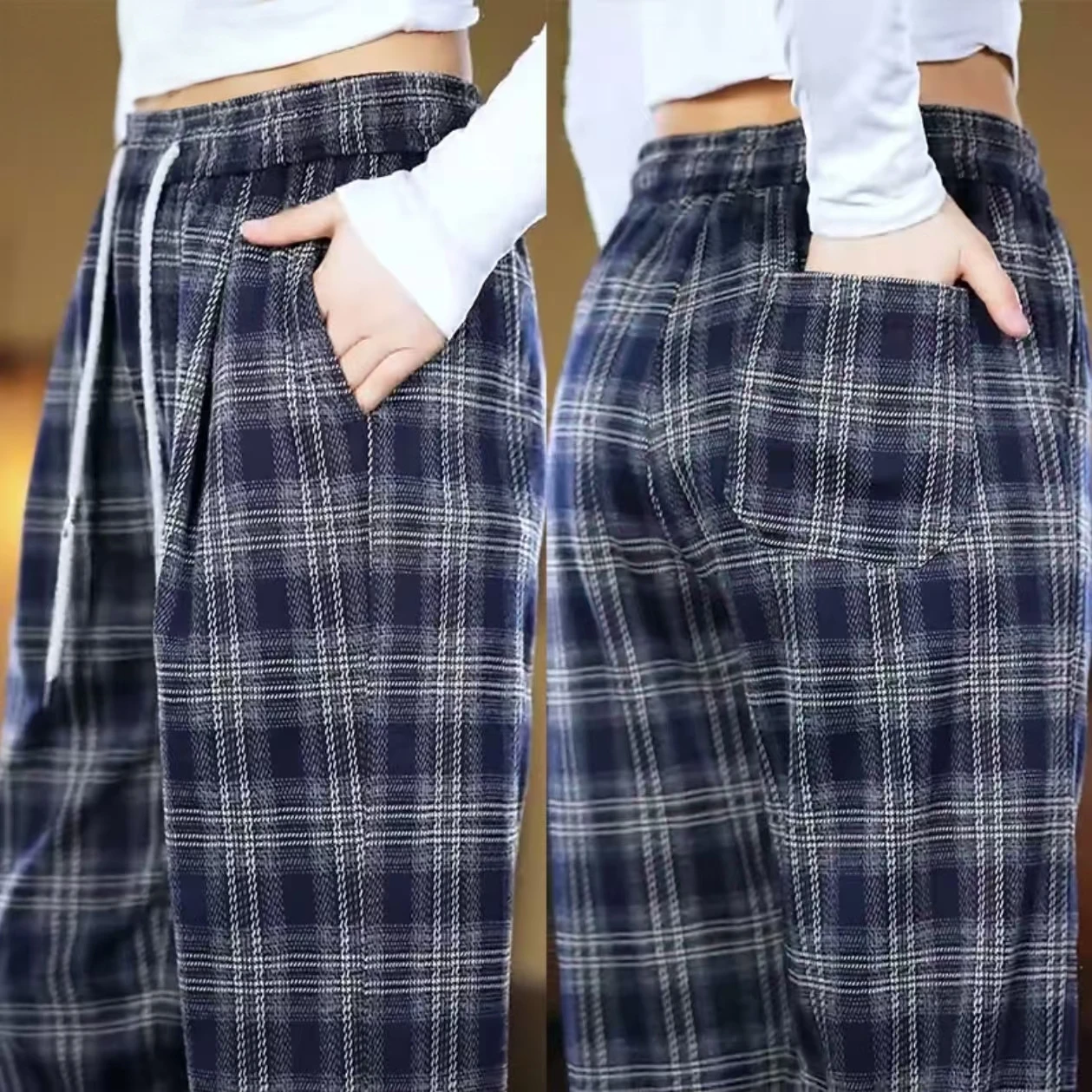 

Autumn New Sle Loose Wide Leg Plaid Casual Pants Faionable Trousers No Ironing Required Slightly Stretchy Busin Casual