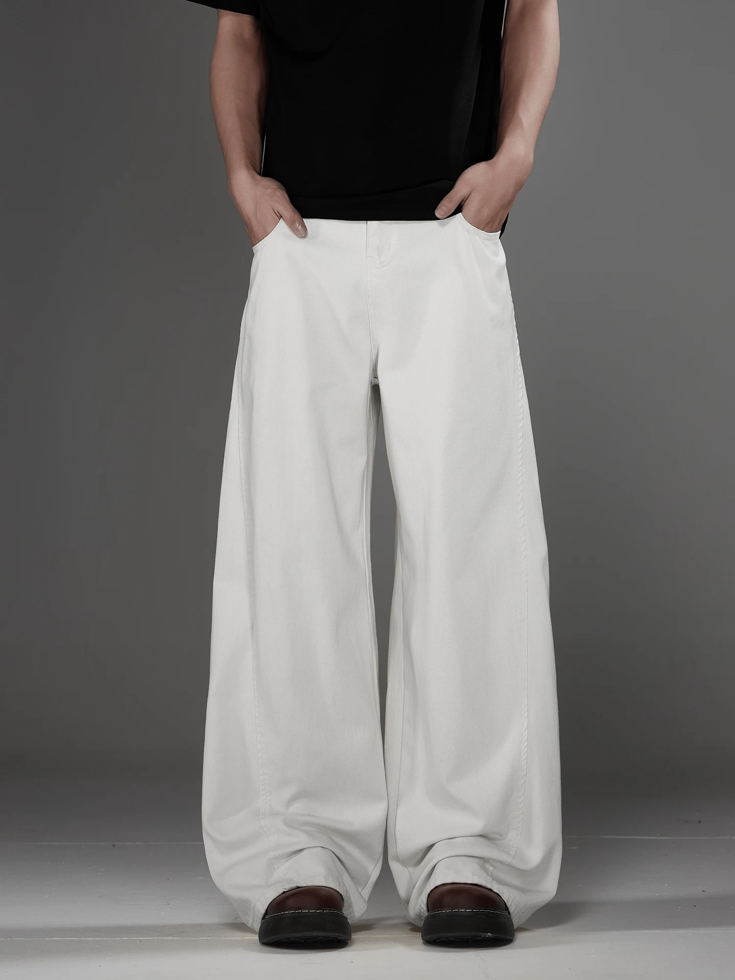 

Мужские джинсы из чистого хлопка, белые, свободные, с широкими штанинами, повседневные, в американском стиле, прямого кроя, с эффектом потертости, удобные, длинные брюки