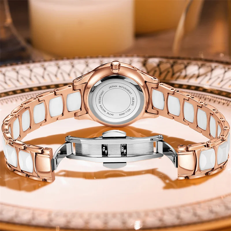 OLEVS Luxury Brand New Watch For Women Fashion Musical Note Ceramics Watches For Ladies Casual Female Quartz Watch Reloj Mujer