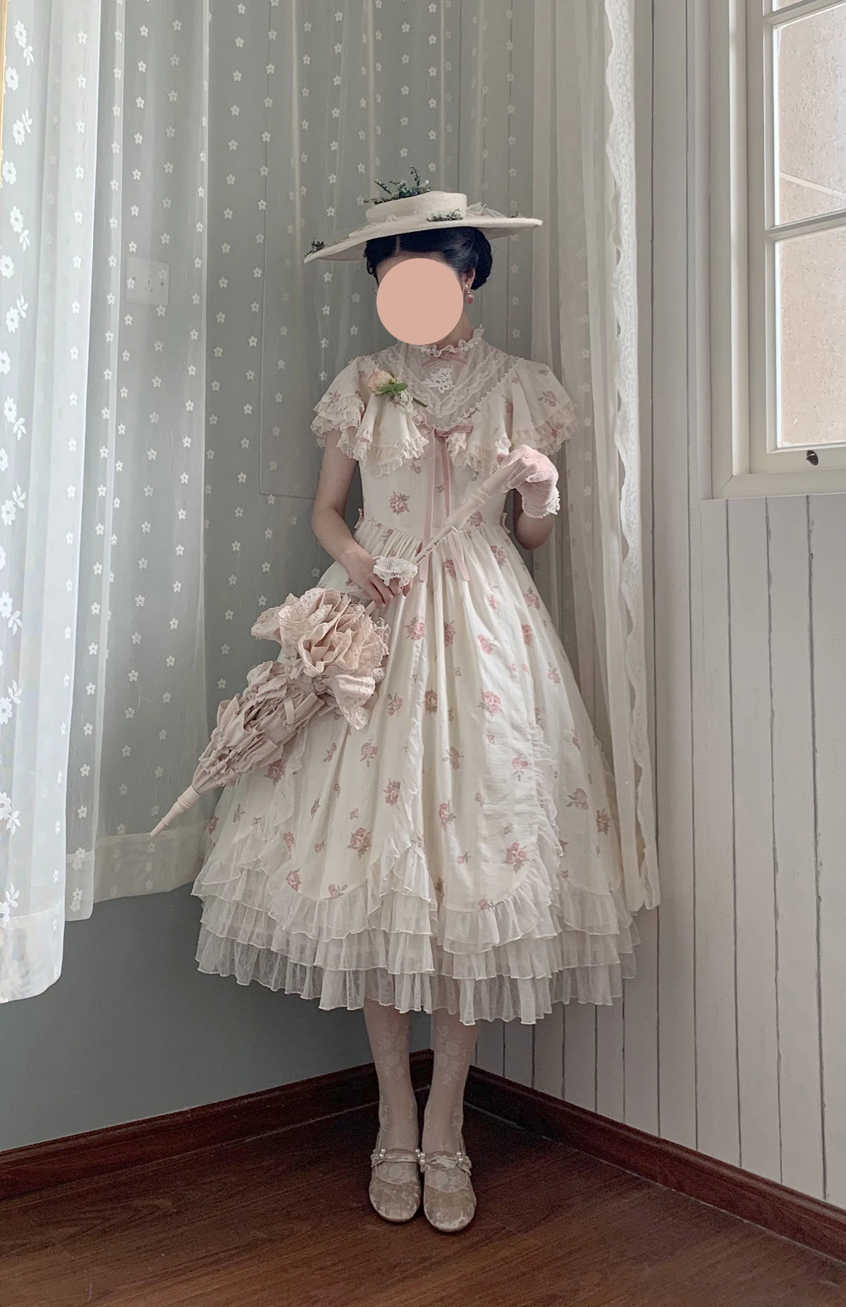 Spring Lolita Thorn Rose OP Vintage PH Daily Bow Lace Embroidery Pastoral Style Elegant Long-sleeved High-waisted Dress