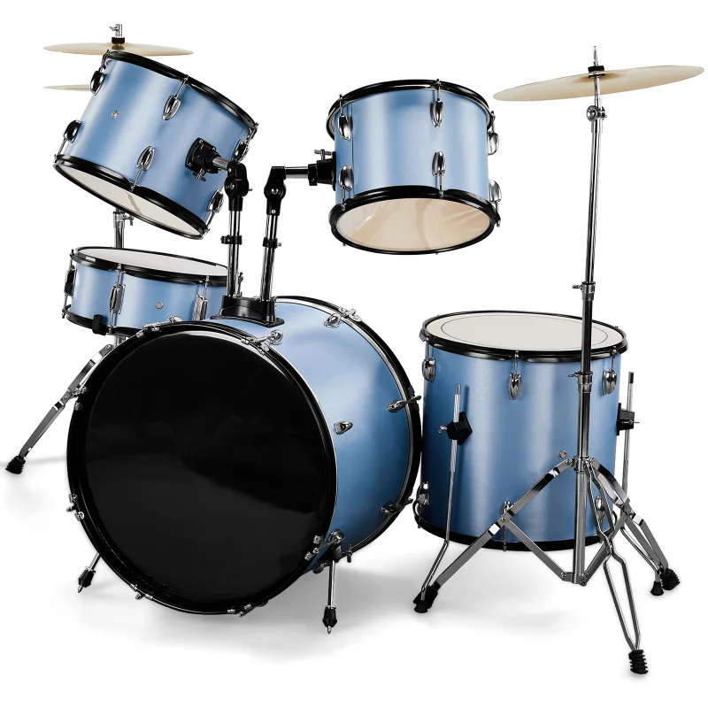 

Full Size Adult Drum Set 5-Piece Blue with Bass Drum, two Tom Drum, Snare Drum, Floor Tom, 16" Ride Cymbal, 14" Hi-hat Cymbals