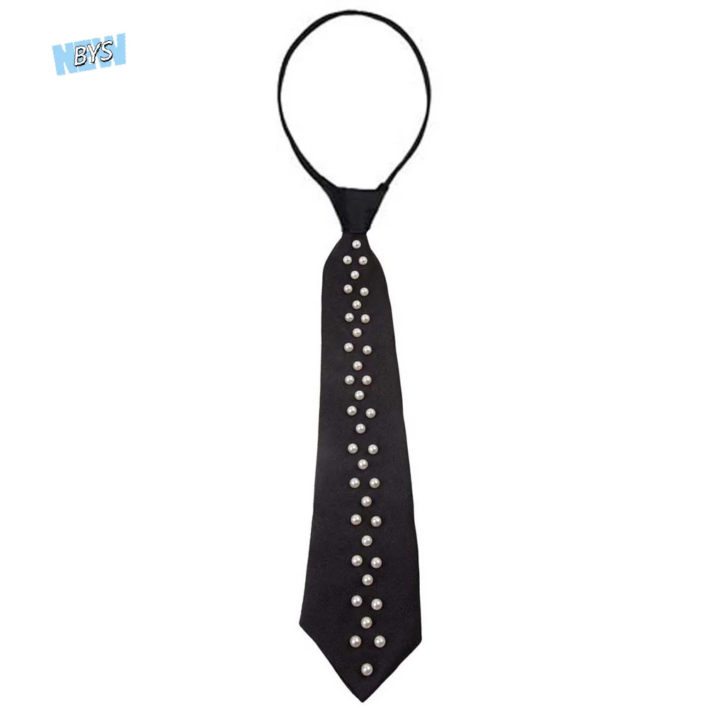 

Korean Style Pearls Tie Black Tassels Hand-beaded Long Necktie Geometric Choker Decoration Shirt Tie JK Uniform Decoration