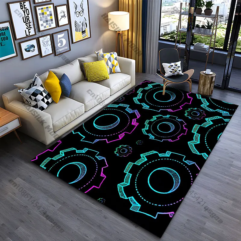 Colorful interlocking mechanical gears carpet Yoga living room room decor children's crawling mat doormat area rug