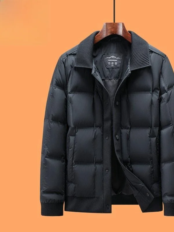 

Men's Lightweight Luxury down Jaet Collar Du down Casual Faionable Ribbed Warm Windproof Winter Coat Zipper Closure