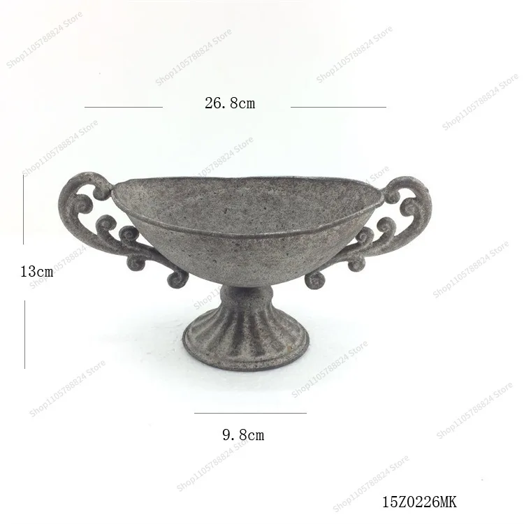 For retro gray wide mouth flower pot high sense home living room decoration cast iron binaural flower ware decoration