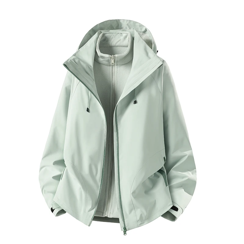 

Thiened Fce Lined Outdoor Climbing Jaet Couple Sle Detachable Inner Liner Two-Piece Set Men's Casual Long Sve Coat