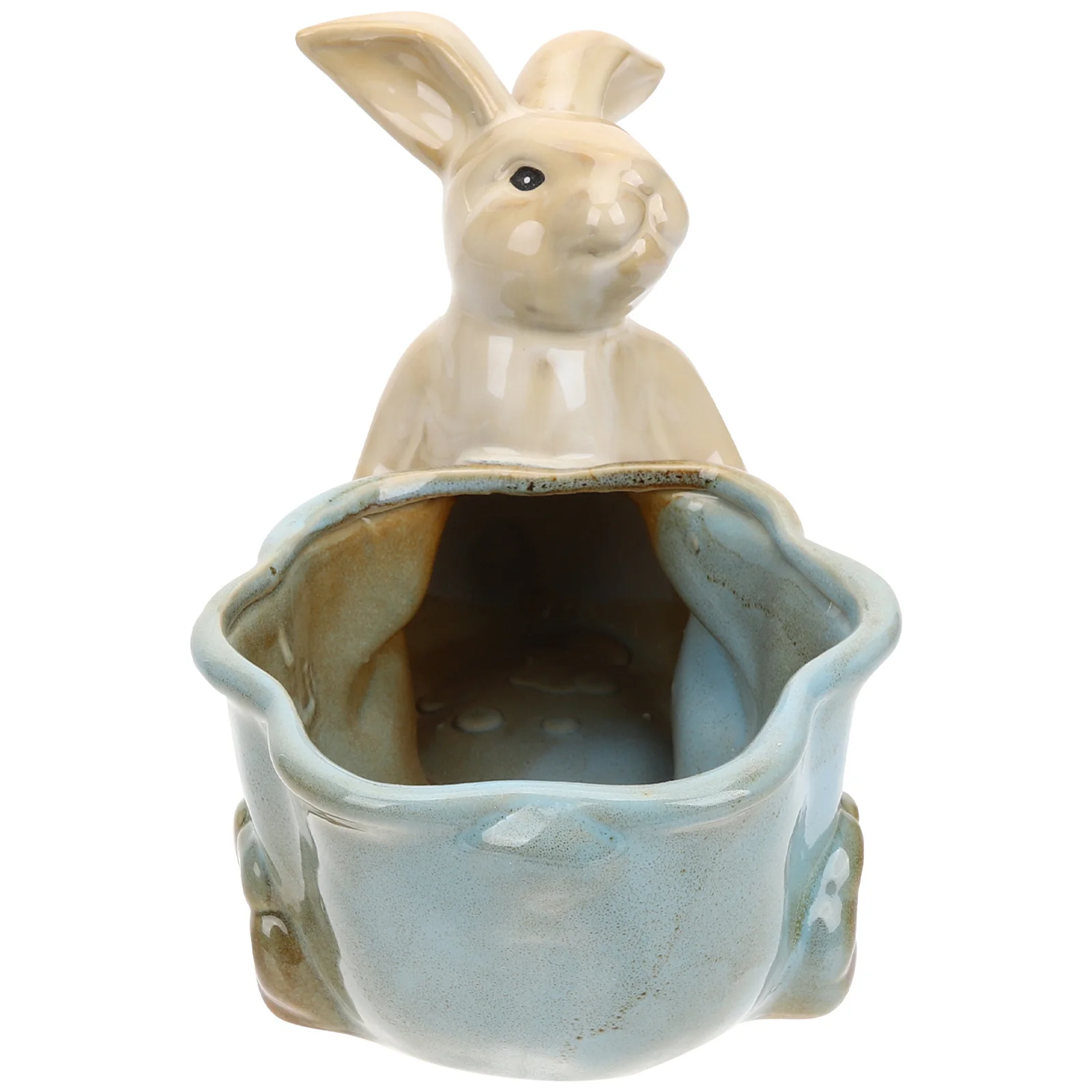 Ceramic Rabbit Statue Desktop Storage Plate Jewelry Dish Phone Holder Key Organizer Sundry Tray Ceramic Desktop Storage Plate