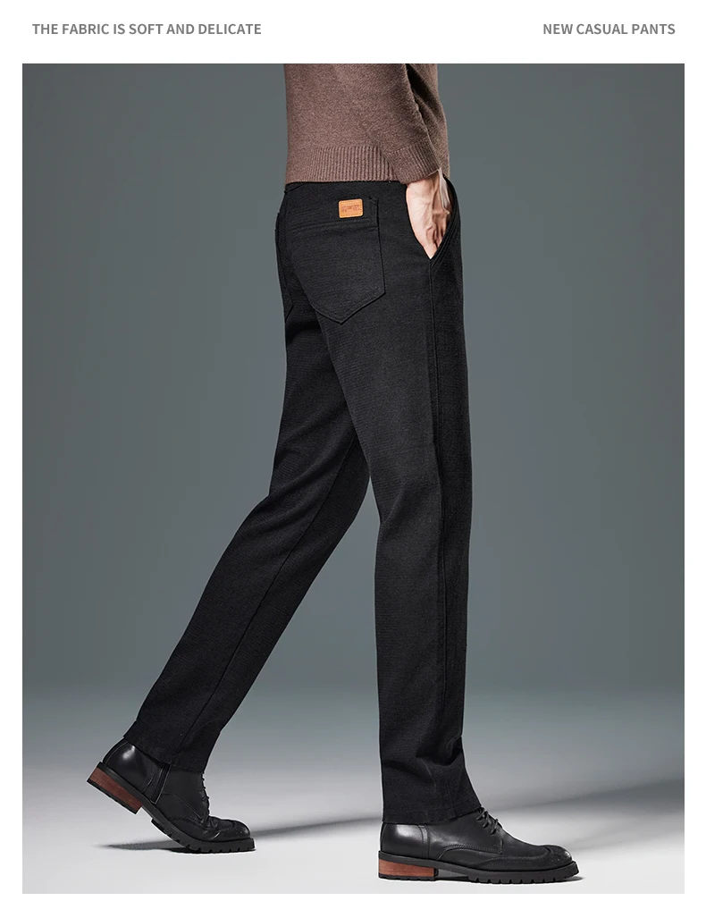 Herbst-Winter-Herren-Freizeithose, Business-Slim-Fit, gerade geschnitten, mit elastischem Bund, Arbeitshose, Cargo-Hose, einfarbig, koreanischer Stil, Stretch-Hose für Herren – Detail 13