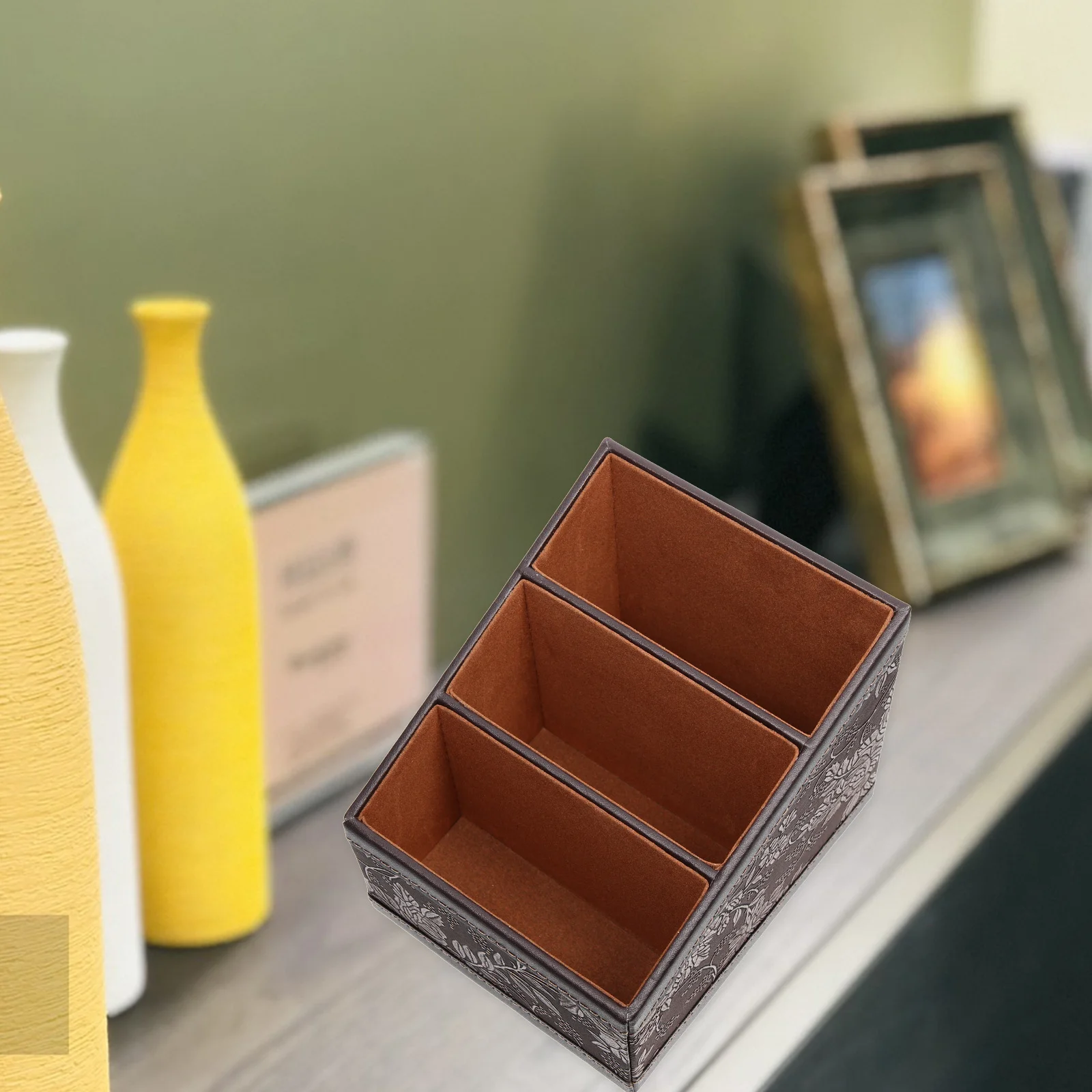 

PU Storage Box Desktop Organizer for Remote Controls Scissors Small Items Desktop Storage Holder Tidy Countertop Living