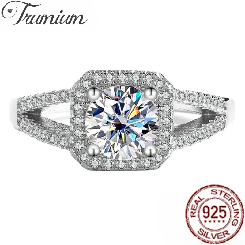 

Trumium 1CT Real D Color Moissanite Rings for Women Square S925 Sterling Silver Engagement Wedding Band Anniversary Fine Jewelry