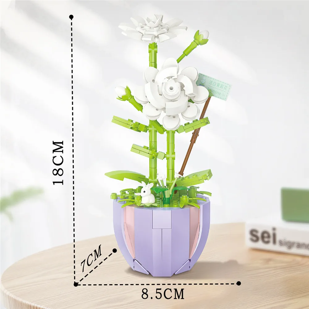 子供のためのミニ花のビルディングブロック,緑の植物の花束,家の装飾,女の子のおもちゃ,ギフト