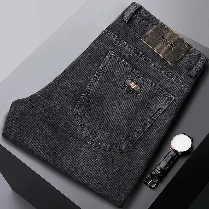 فضفاض مستقيم الساق الرجال الجينز العصرية الأعمال عارضة مرونة الخريف الشتاء نمط جديد الراقية الرجال الدنيم السراويل