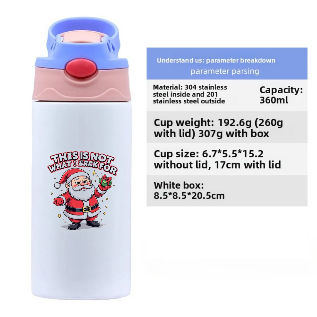 Tasse thermique en acier inoxydable 304 + tasse en paille de père noël de dessin animé + bouteille d'eau portable pour enfants-cadeau de noël essentiel
