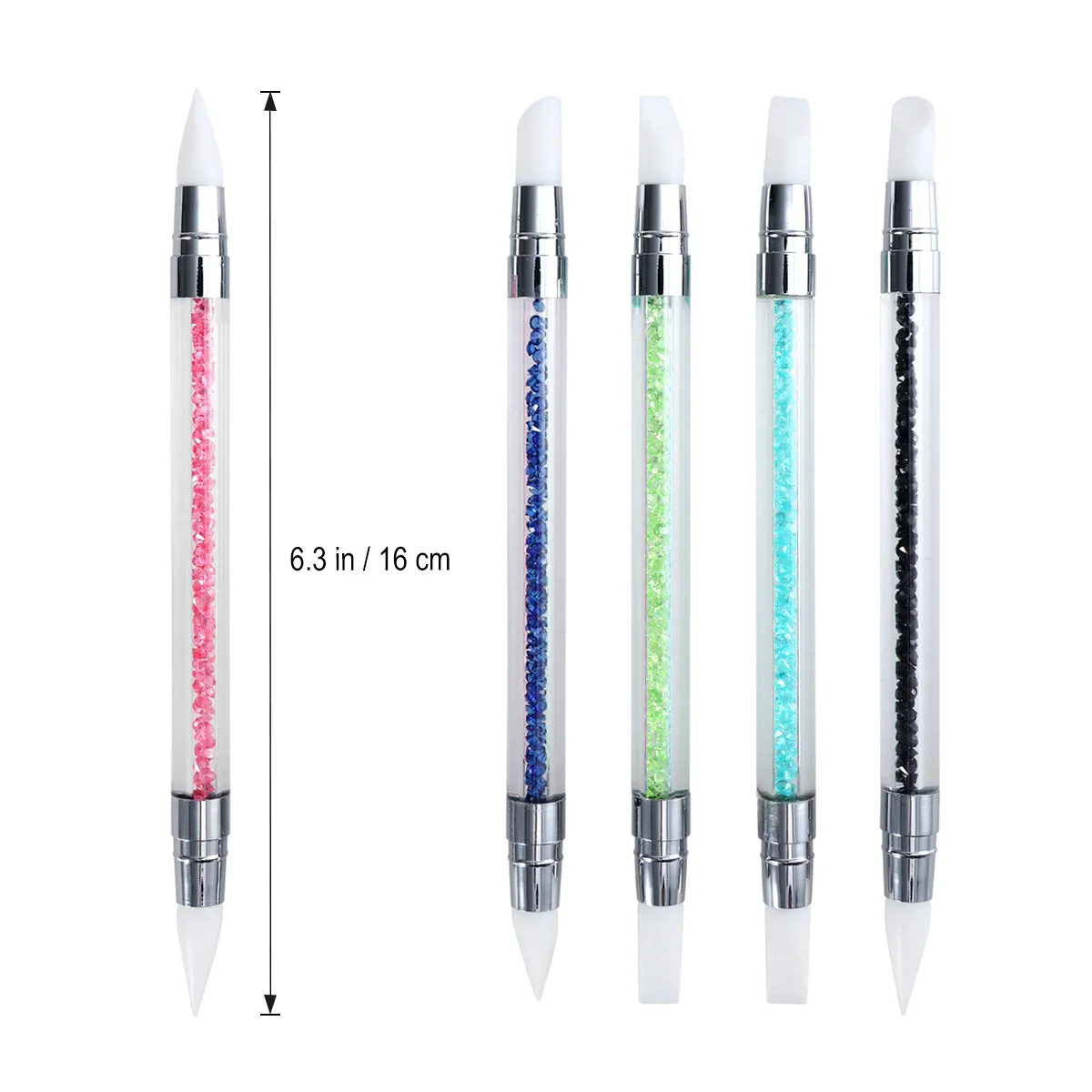5 pezzi in silicone per nail art, penna per intaglio, angolo conico, punta a scalpello piatto per smalto gel, vernice acrilica, manico con strass, strumenti per nail art