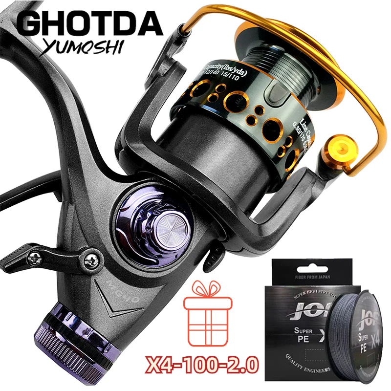 

Front Rear Double Brake Spinning Fishing Reel Large Capacity Metal Spool Drag 8KG Fresh/Saltwater with Fishing Line Gift Pesca