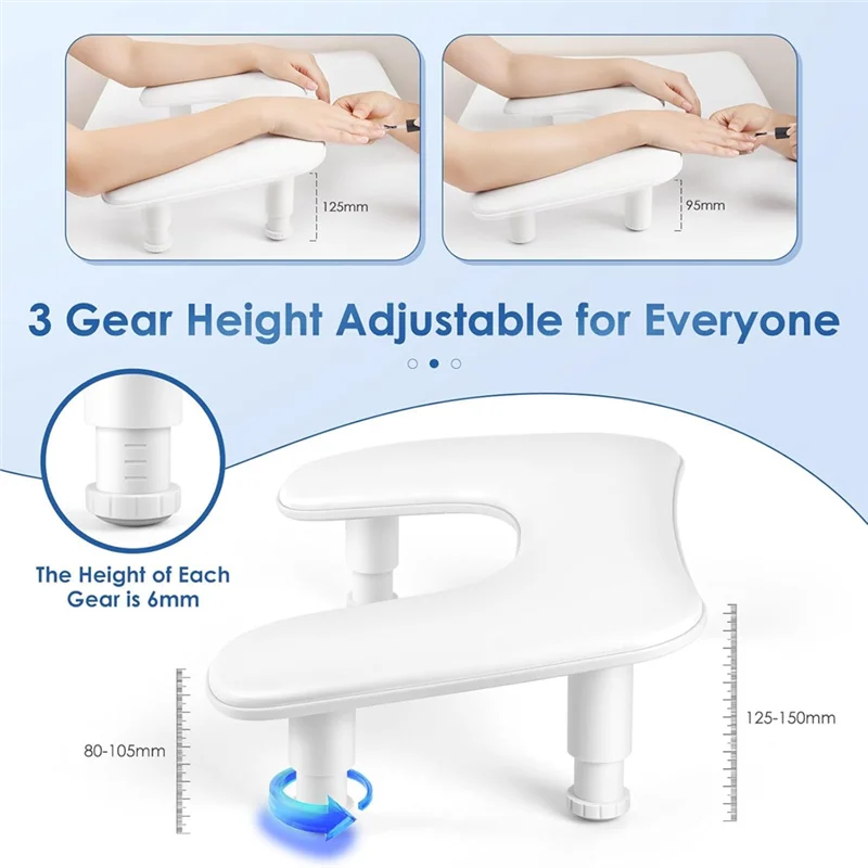 KYCOR-Manicure Arm Rest For Nails Tech: U-Shaped Adjustable Nail Armrest -PU Leather Hand Stand Rest For Manicurists