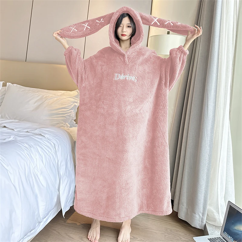 

Winter New Product Increase Fat MM Pajamas Double Sided Arctic Velvet Long Nightgown Embroidered Home Fur Women's Clothing