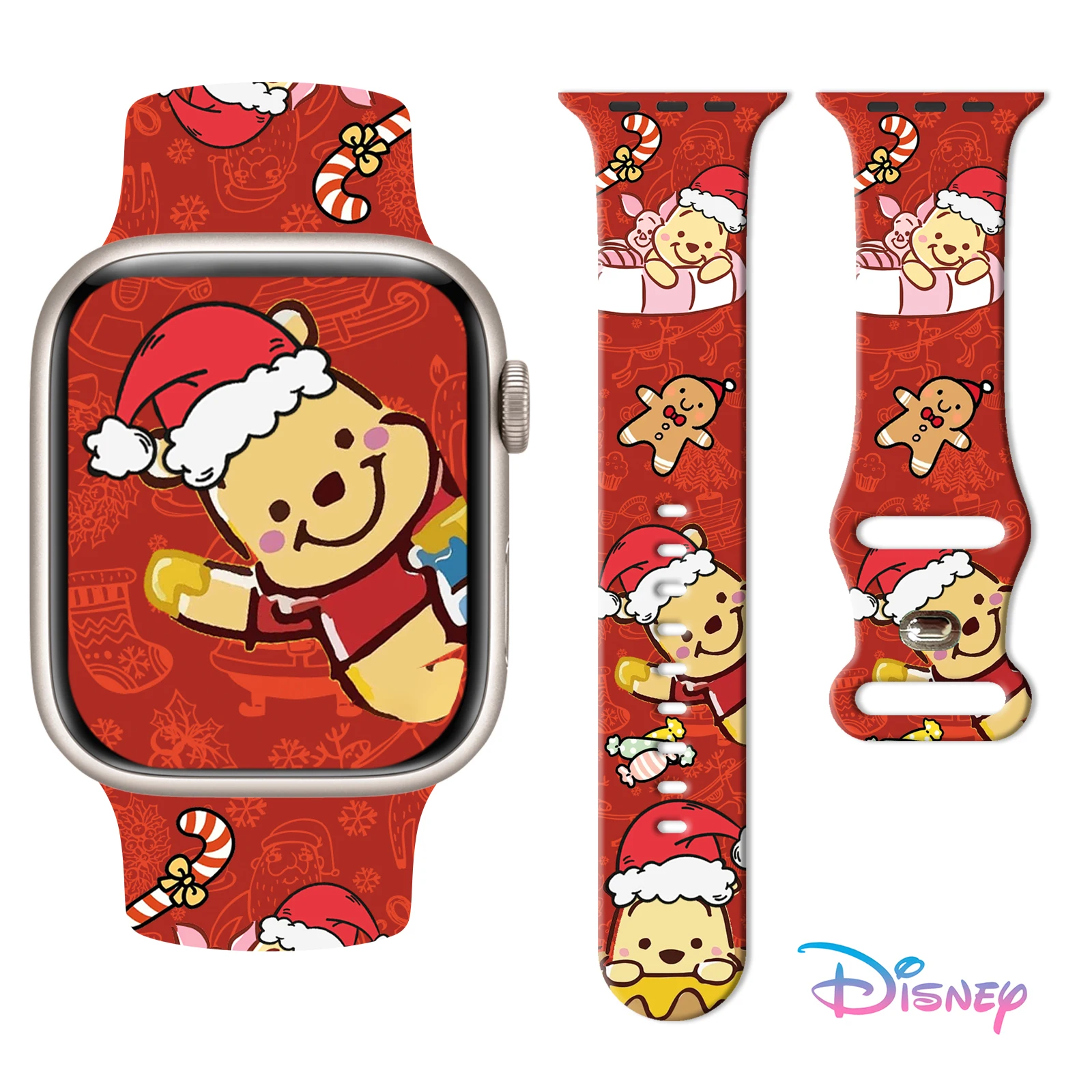 Natal pooh urso pulseira de silicone para apple watch 11 10 9 se impresso banda substituível pulseira para iwatch 46mm 45mm 42mm 41mm