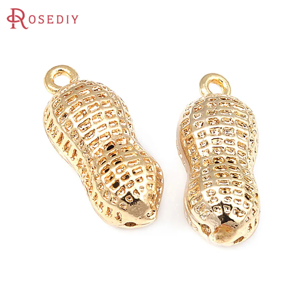 6PCS 18K Gold Color Brass Peanut Charms Pendants High Quality Jewelry Making Supplies Necklace Earrings Accessories for Women