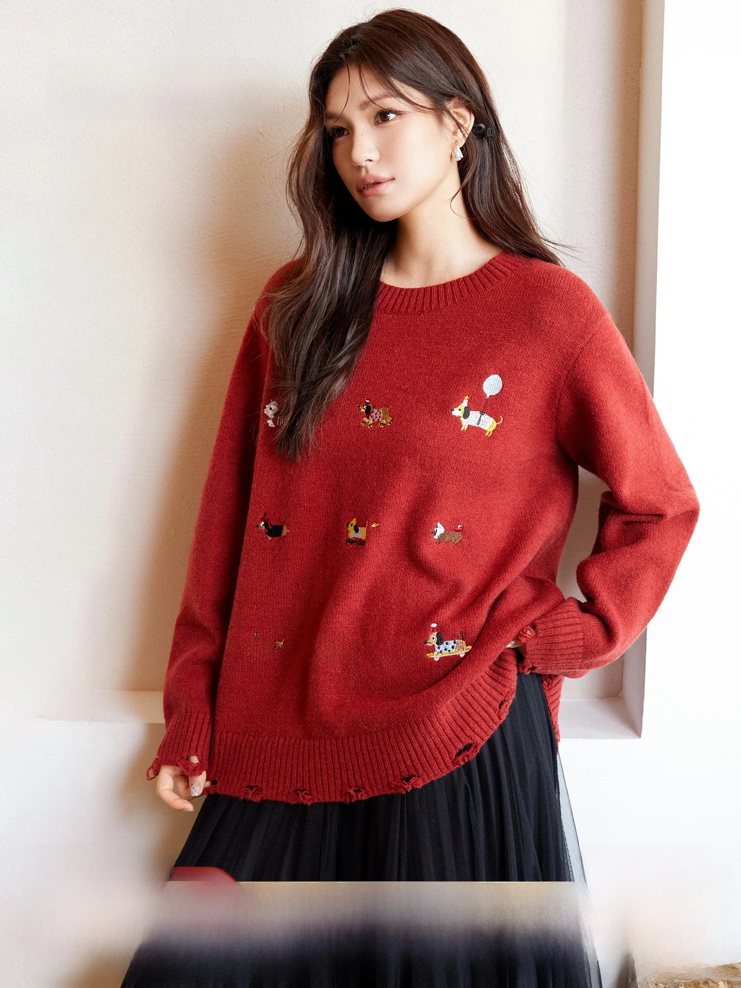 

Свитер Plusmall из плотной вязки, свободный крой, круглый вырез, в рубчик, для женщин, зимний, повседневный, для отдыха