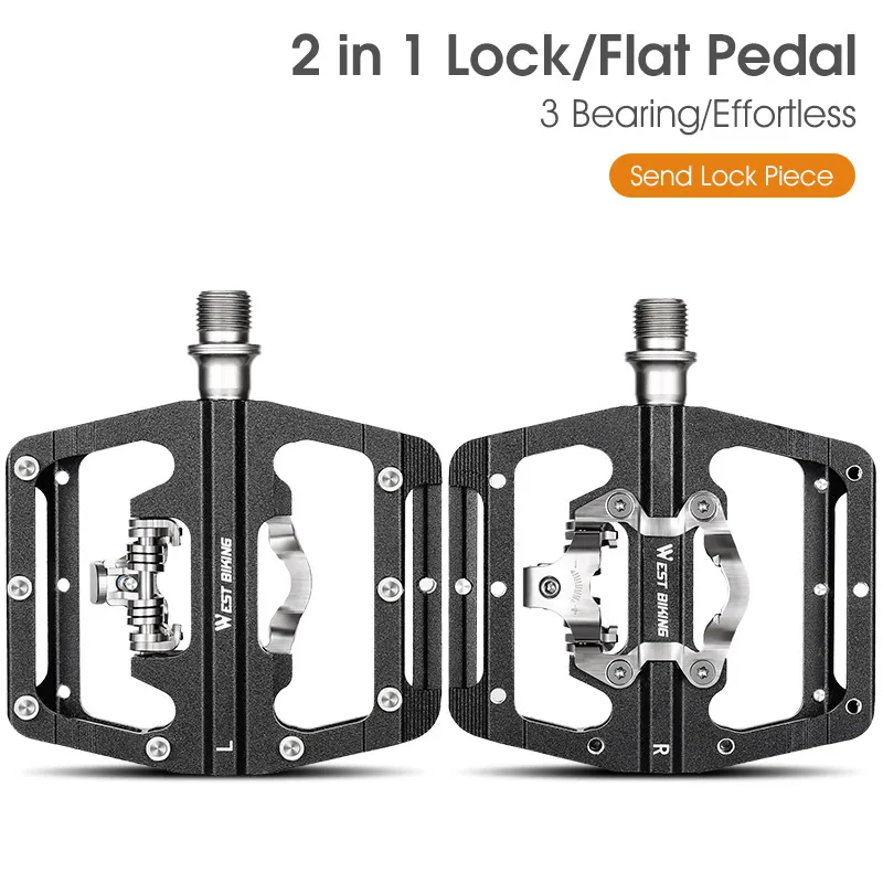 AliExpress West Biking WEST BIKING 2 In 1 Bicycle Pedals DU+Bearing Anti-slip Flat Pedals MTB Road Bike Self-Locking Pedal Cycling Part Accessories