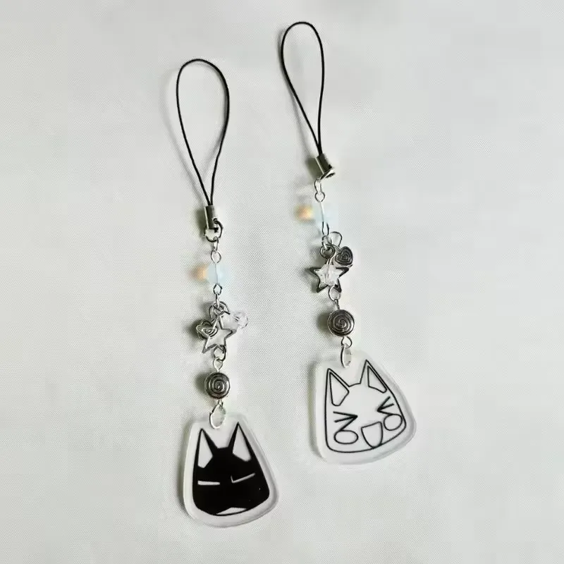 Cadena con dije de teléfono Toro Cat hecha a mano, llavero con cuentas a juego Toro y Kuro, bonito llavero para accesorios, colgante de bolso