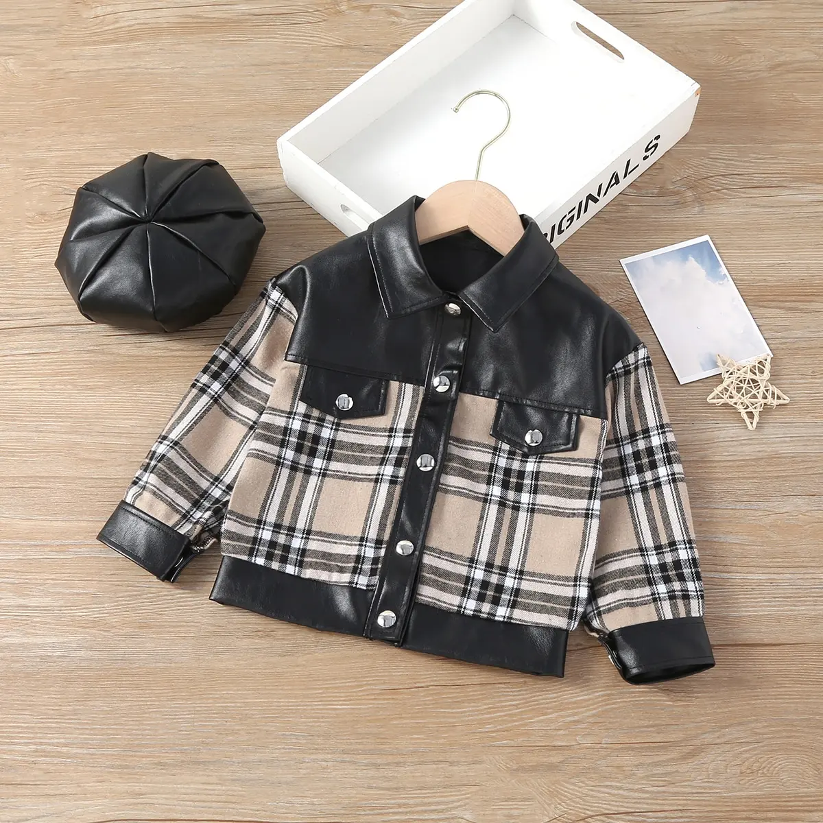 2-7 Years Old Autumn Winter Coat Long Sleeve Plaid Leather Jacket Outerwear For Kids