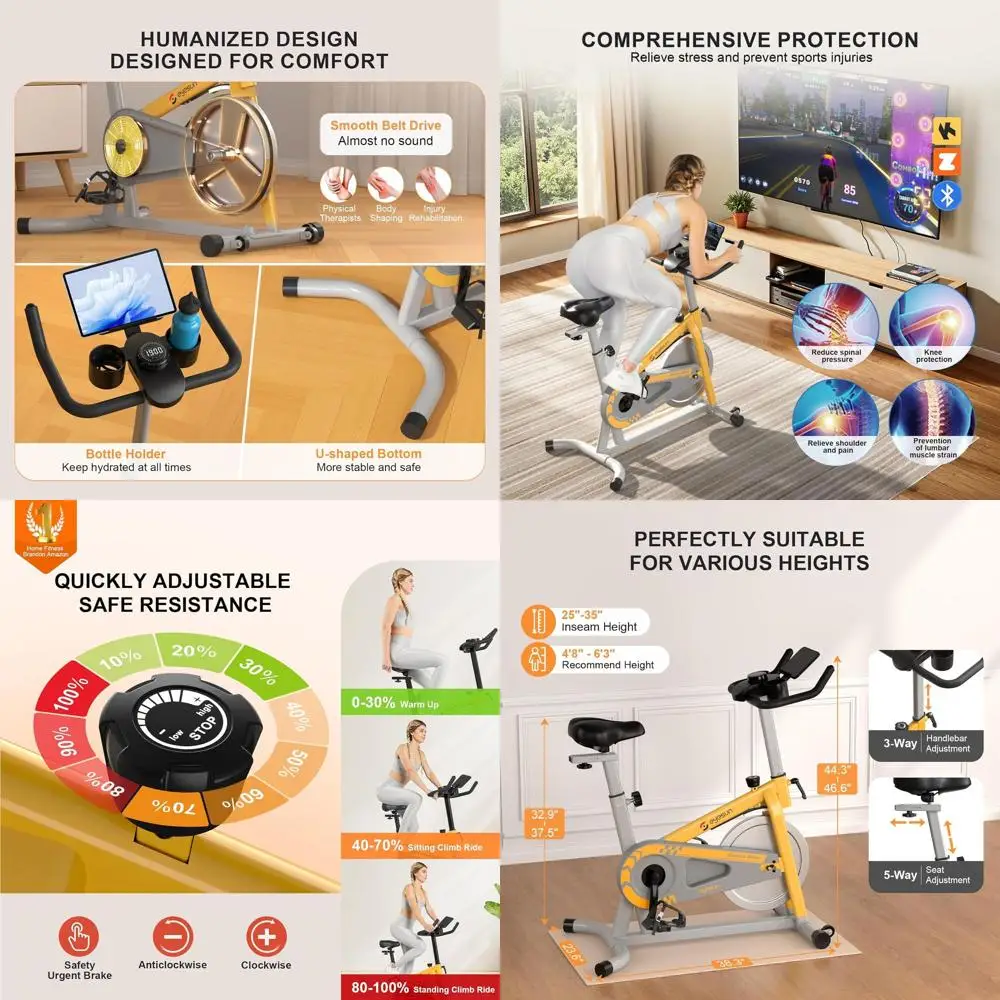 

Exercise Bikes for Home,Indoor Cycling Bike with Adjustable Friction,Brake Pad Resistance Silent Belt Drive,330lbs Weight Capaci