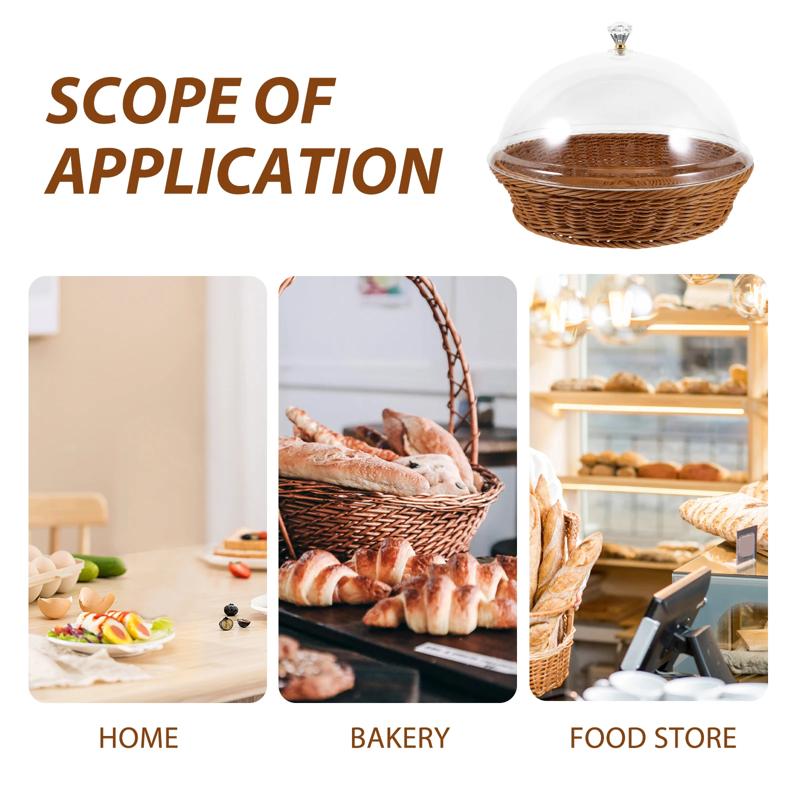 

Round Food Serving Imitation Rattan Woven Storage Container With Lid Household Snack Fruit Bread Egg Basket For Kitchen Coffee