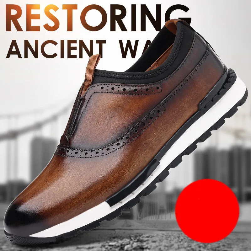 Men's Casual Shoes Lace Up Genuine Leather Men's Oxfords Outdoor Men Shoes Non-slip Men's Sneakers Zapatillas Hombre