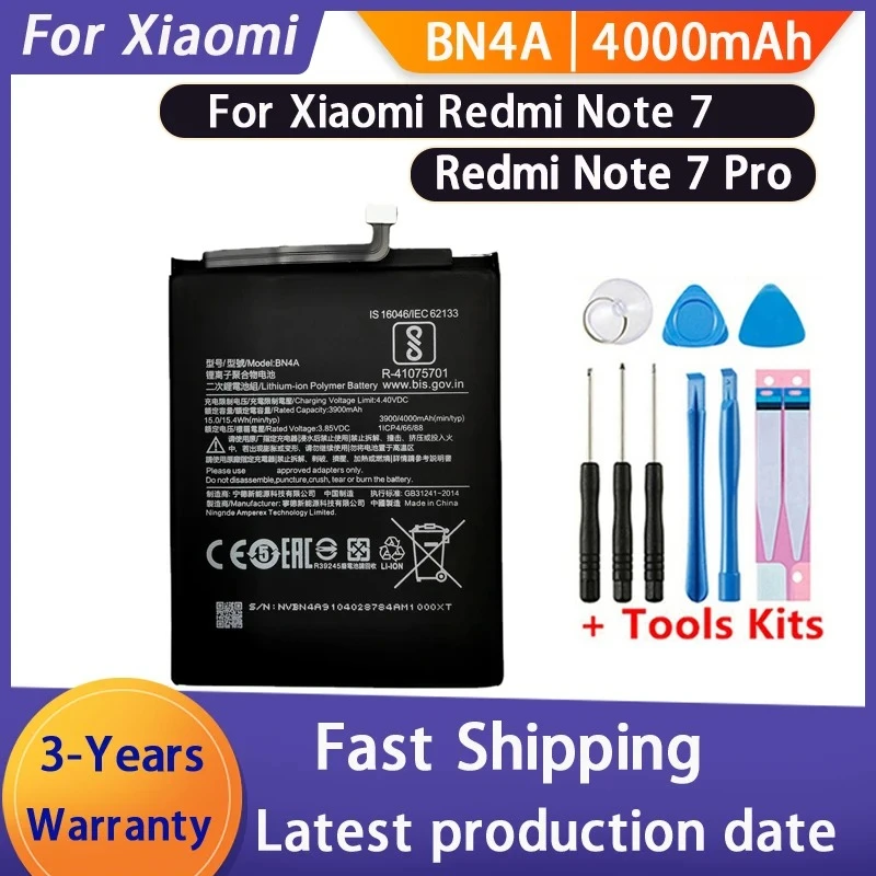 NEW 4000mAh BN4A Battery For Xiaomi Redmi Note 7 Pro Note7 M1901F7C Phone Batteries Bateria Batterij+With Free Tools
