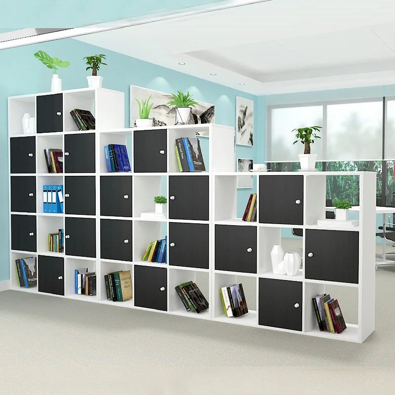 Office grid cabinet, hollow screen partition cabinet, high and low combination bookshelf, file cabinet, double-sided data