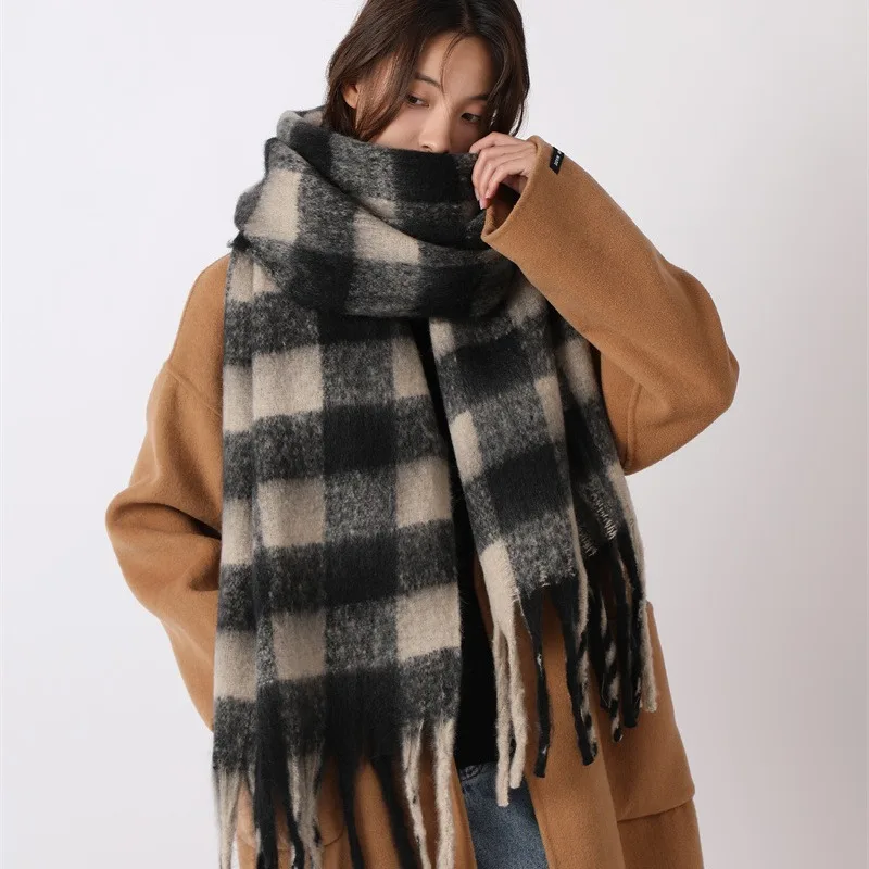 Plaid Fringe Autumn Winter Scarf Women Luxury Fashion Warm Coldproof Cashmere Scarves Casual Foulard En Mousseline Khimar Shawls