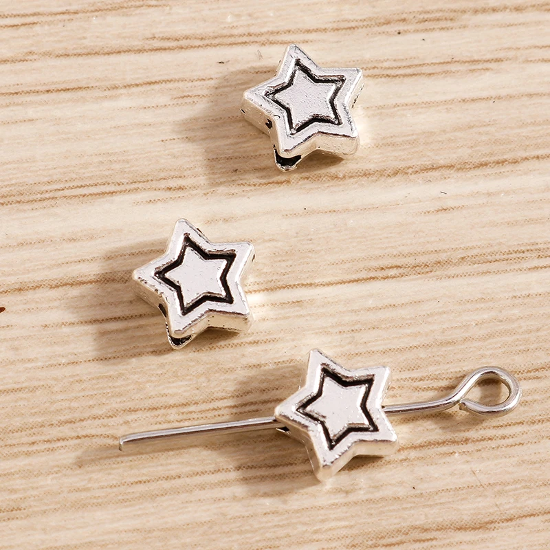 Tusember 50 Stück Antiksilberfarbene Metallperlen Tier Fisch Blume Schmetterling Charm Spacer Perlen für Schmuckherstellung DIY Armbänder – Detail 8