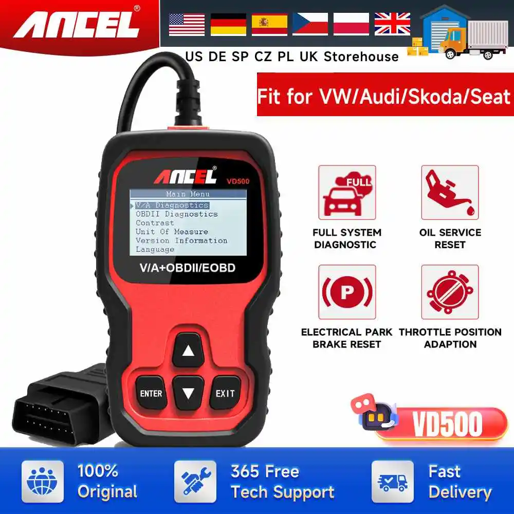 Ancel VD500 Auto OBD2 Automotive Scanner For VW/Audi/Skoda Full System Car Code Reader ABS EPB SRS Oil Reset OBD Diagnostic Tool