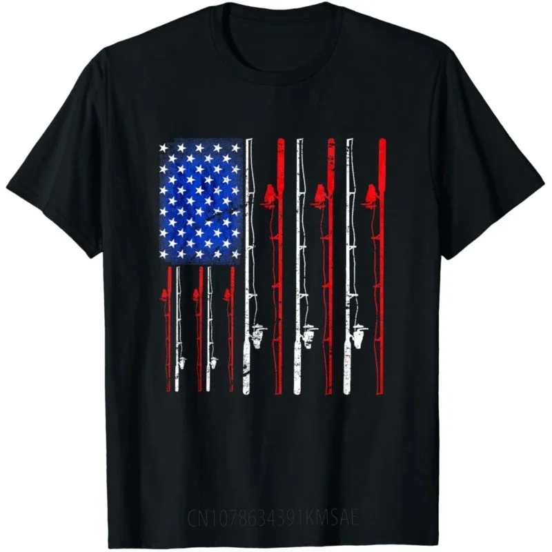 Fishing Lover T-Shirt Funny America Flag Fishing Rod Clothes Pesca Clothing Tops  Streetwear  T Shirts for Men  Camisas