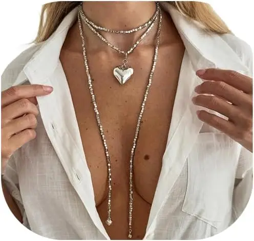 

Metal Long Y Shape Tassel Chain Necklace Festival Rave Heart Chest Chain Jewelry Summer Beach