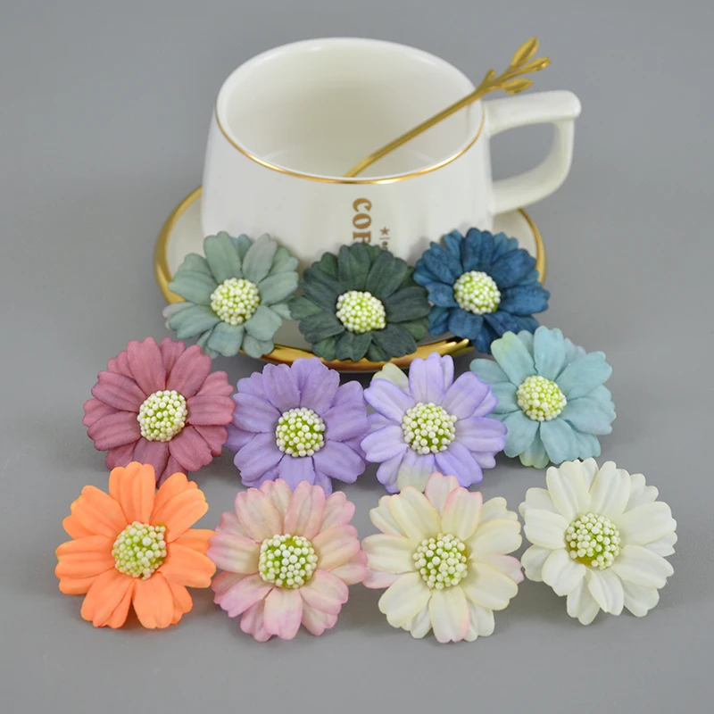 

40/50pcs 4.5cm Silk retro daisy artificial flower head wedding decoration DIY Wreath scrapbook craft wristband head ring flowers