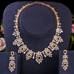 ThreeGraces Elegant Black White Cubic Zirconia Stone Long Dangle Earrings and Necklace Luxury Party Jewelry Set for Women TZ961