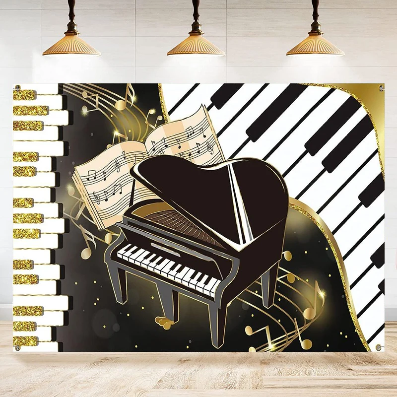 Fondo de fotografía Piano notas musicales y teclado de Piano suministros para fiesta de Baby Shower accesorios de fiesta de cumpleaños para niños Banner