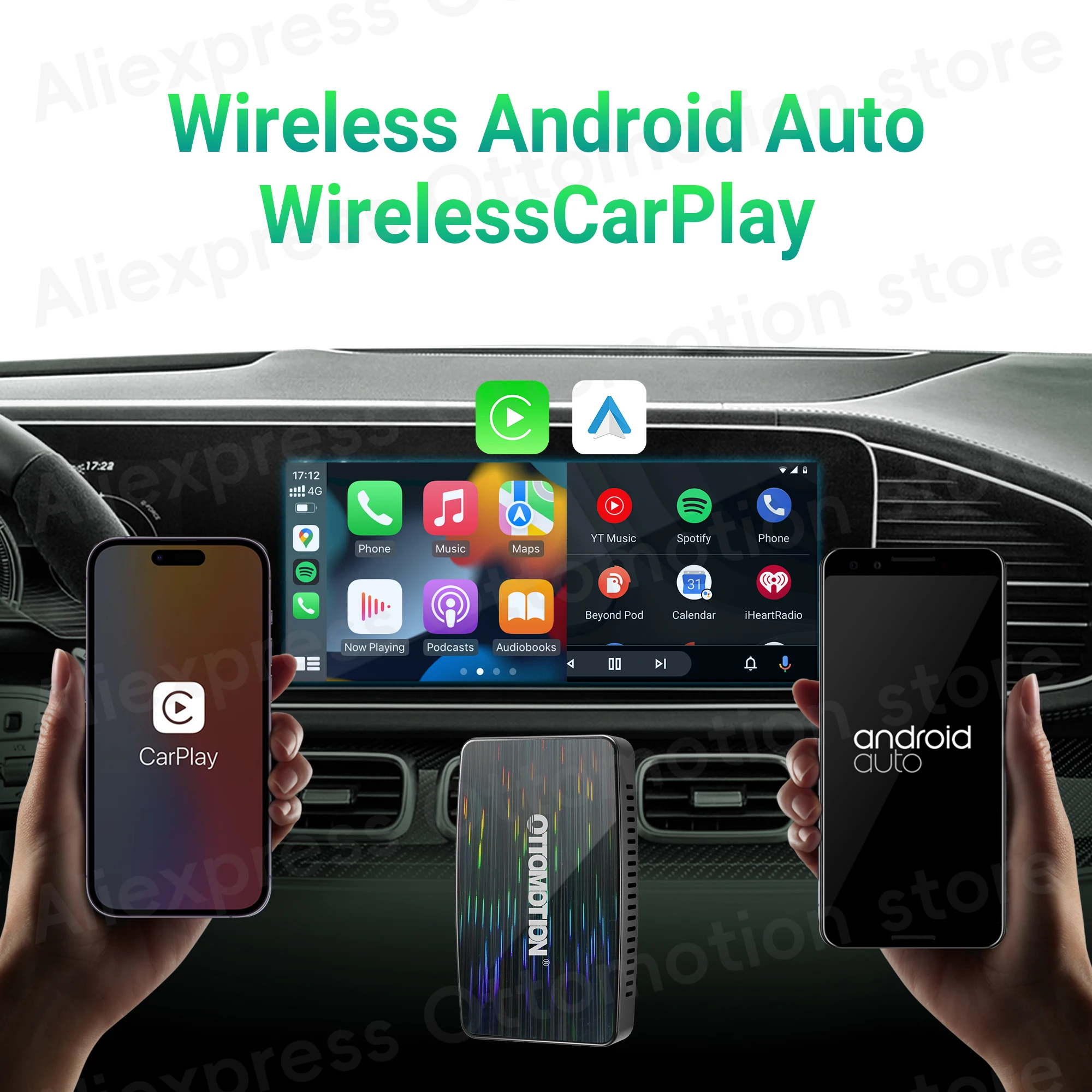 Ottomotion Wireless CarPlay Android Auto Adapter Play2Video PRO for Youtube Netflix IPTV Car Accessories for Audi Benz VW Kia