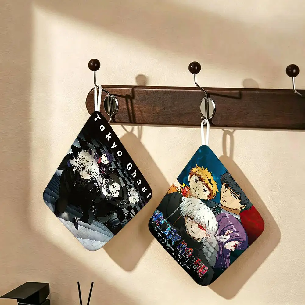 Popular Anime T-TokyoS G-GhoulS  Hanging Kitchen Towel, Polyester Cotton Material, Wear Resistant Hand Wiping Towel for Home