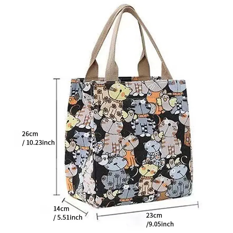 Fashionable Canvas Handbag Bring Food to Work Carry Lunch Bag Go Out for Commuting Keep Warm and Fresh Lunch Box Bag